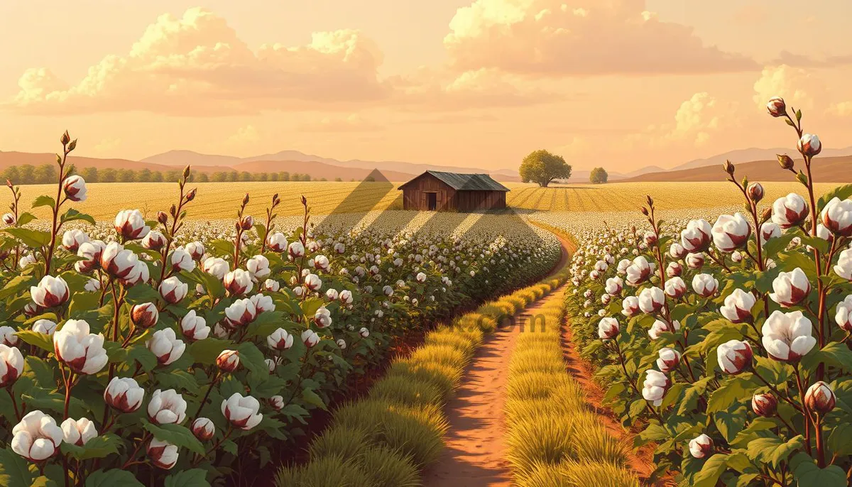 Picture of Sunset over rural meadow with blooming cactus