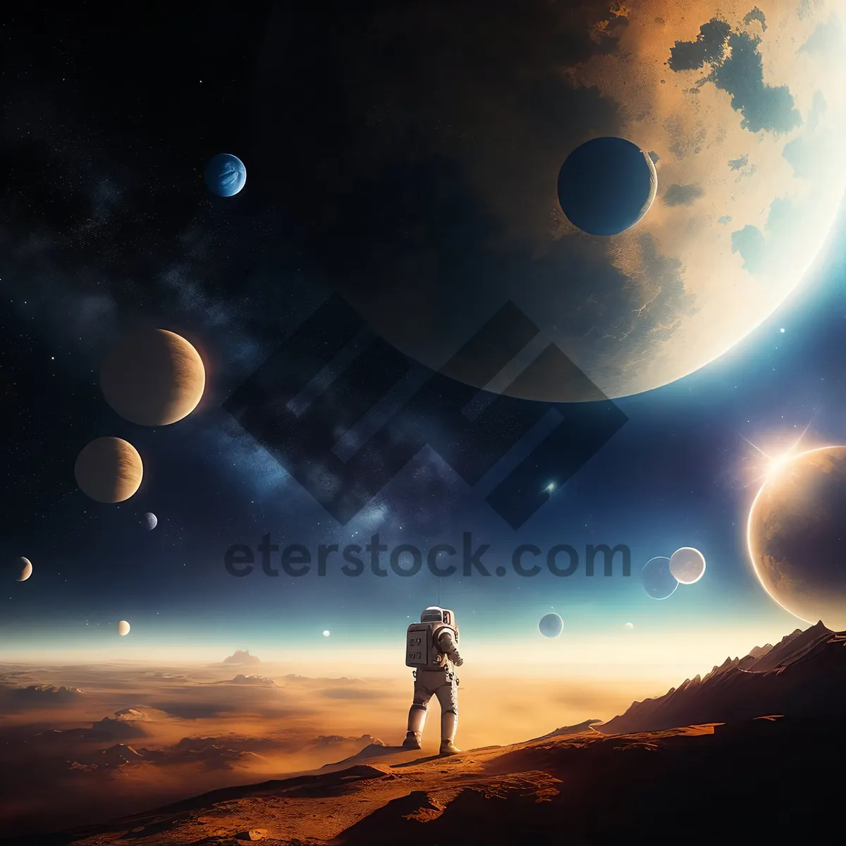 Picture of Celestial Space Scene with Moon and Stars