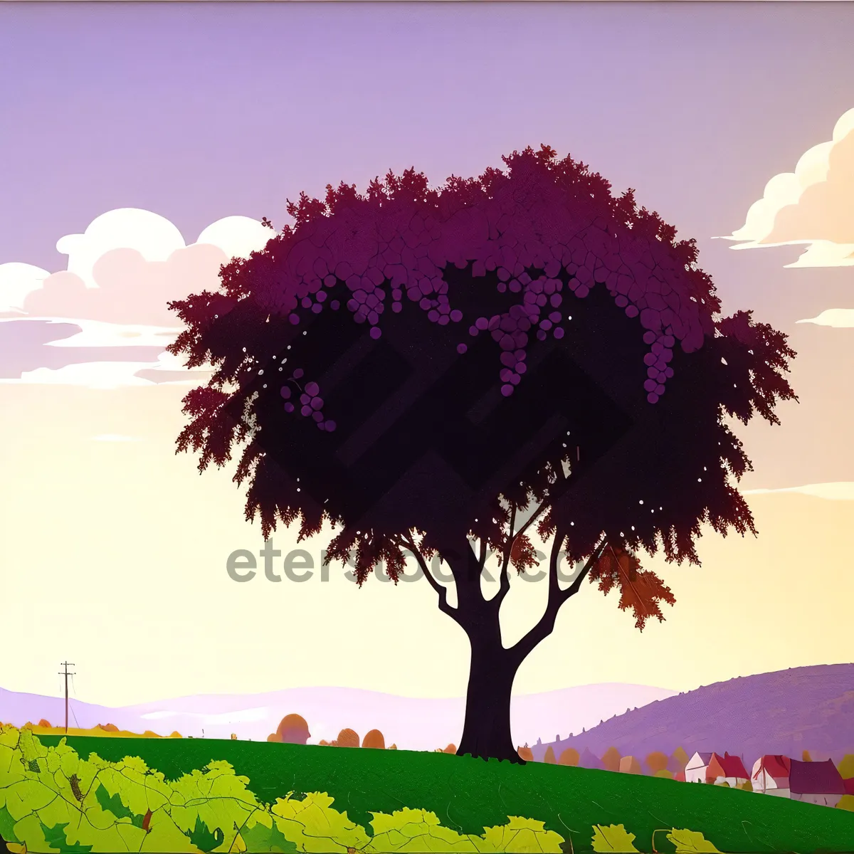 Picture of Vibrant Autumn Sky: Serene Tree amidst Colorful Landscape