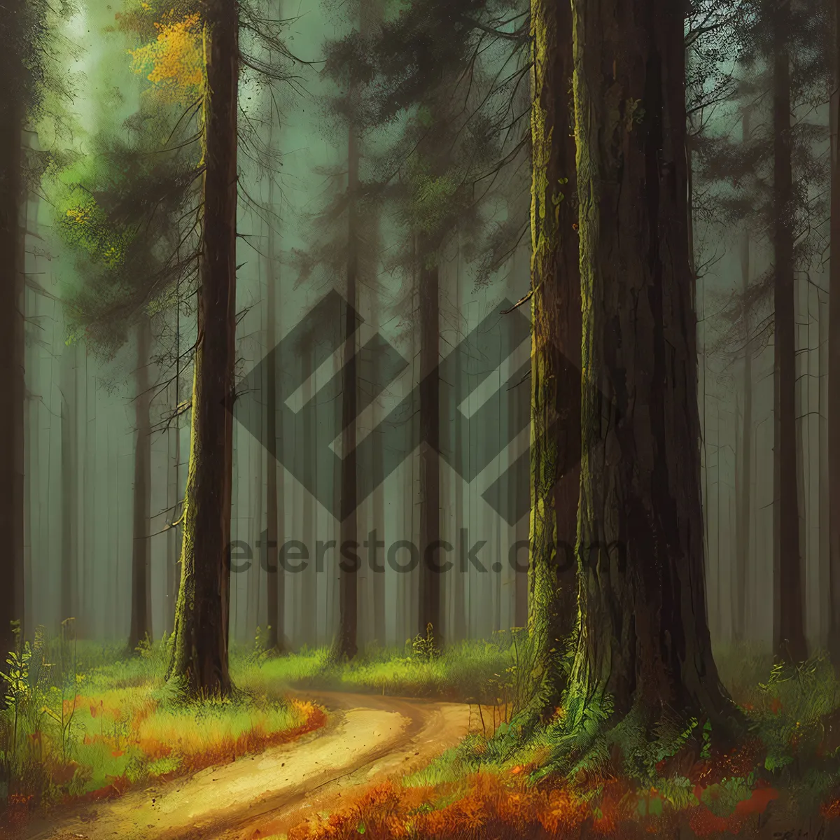 Picture of Misty Morning Path in Autumn Forest