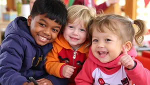 Happy kids smiling together in family portrait.