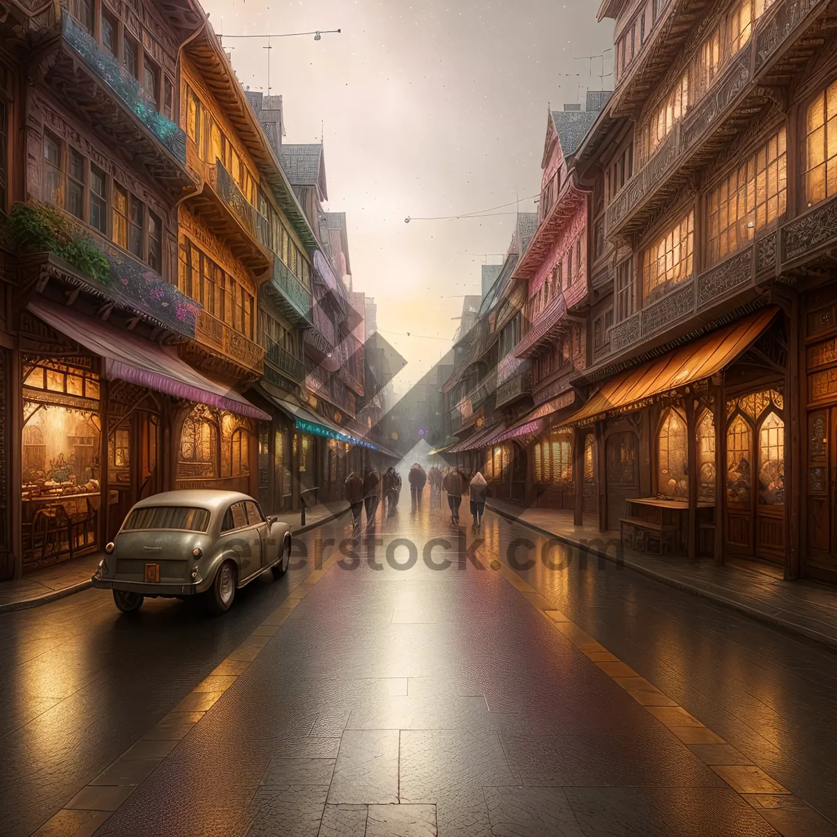 Picture of Nighttime Cityscape with Historic Church and Tramway