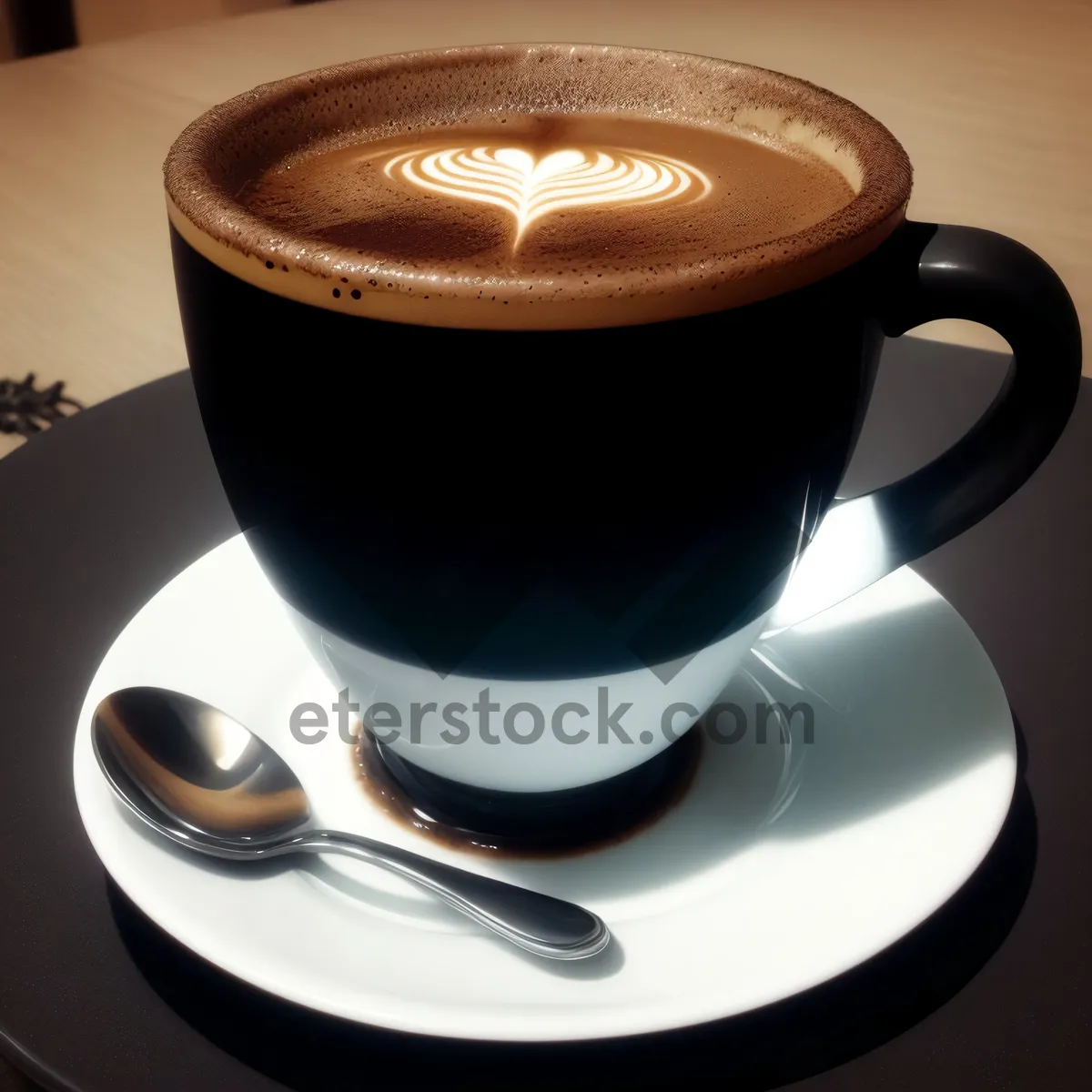 Picture of Hot cappuccino in a coffee mug on breakfast table