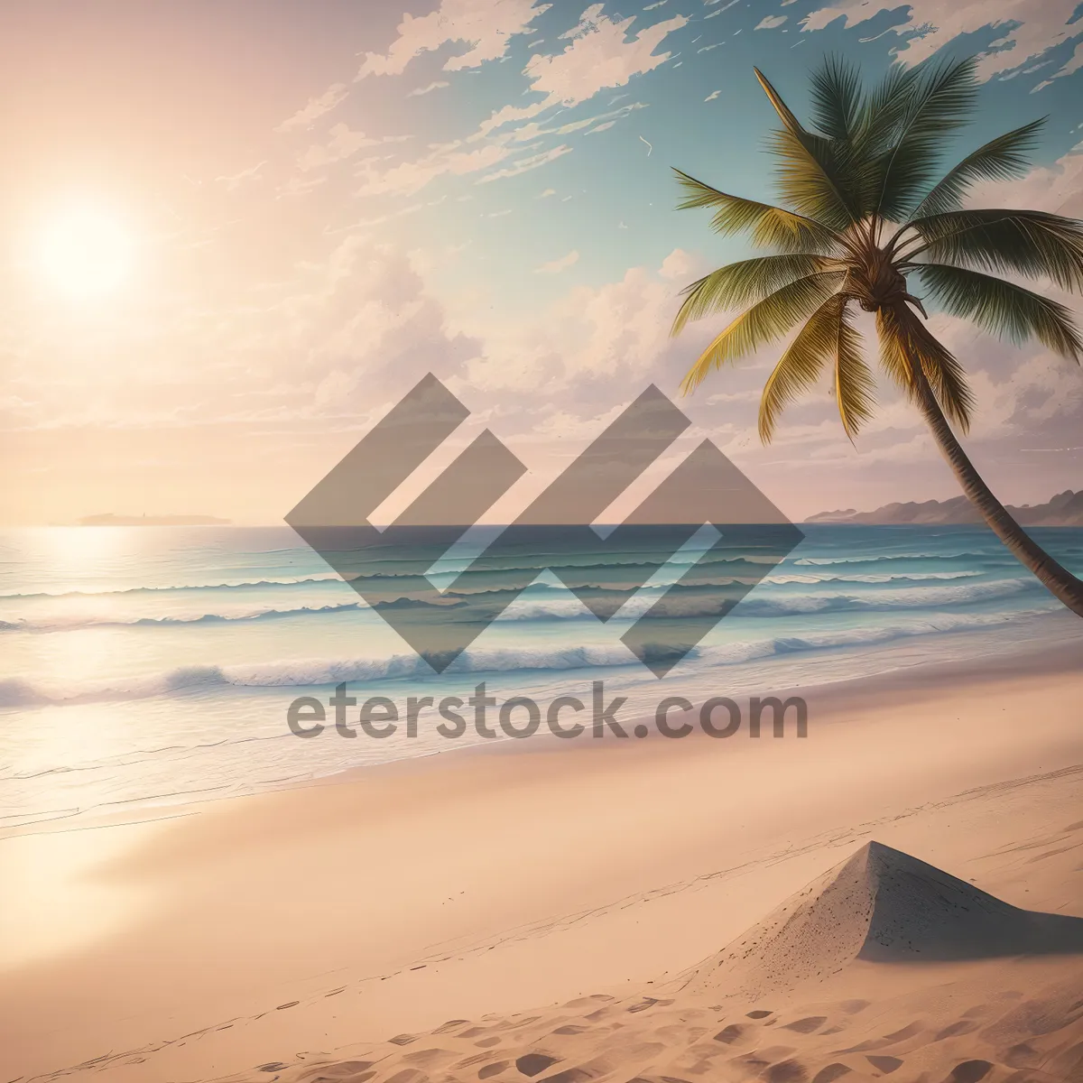 Picture of Tropical Paradise: Beachfront Sunset with Palm Trees