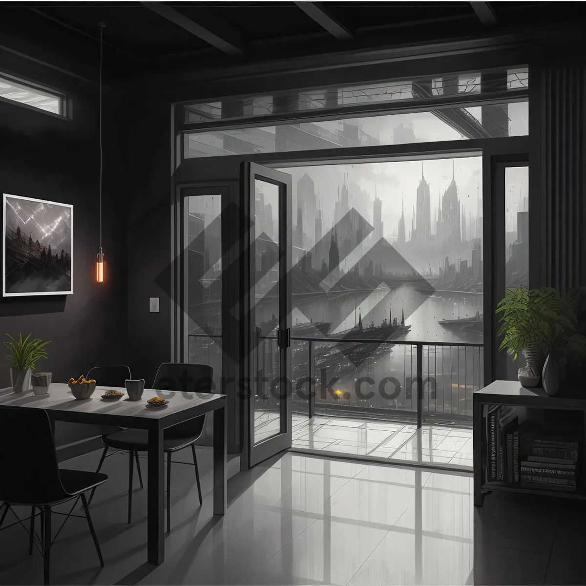 Picture of Modern Interior Sliding Glass Door with Wood Design