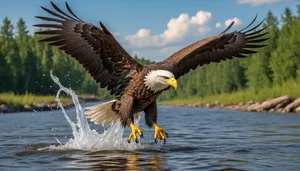 Bald eagle soaring with outstretched wings