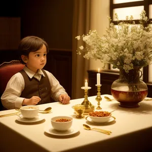 Cozy Tabletop Dinner with Smiling Adults in Restaurant