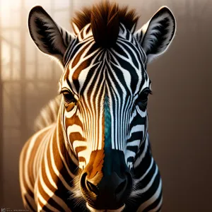 Striped Equine Grazing in African Wilderness.