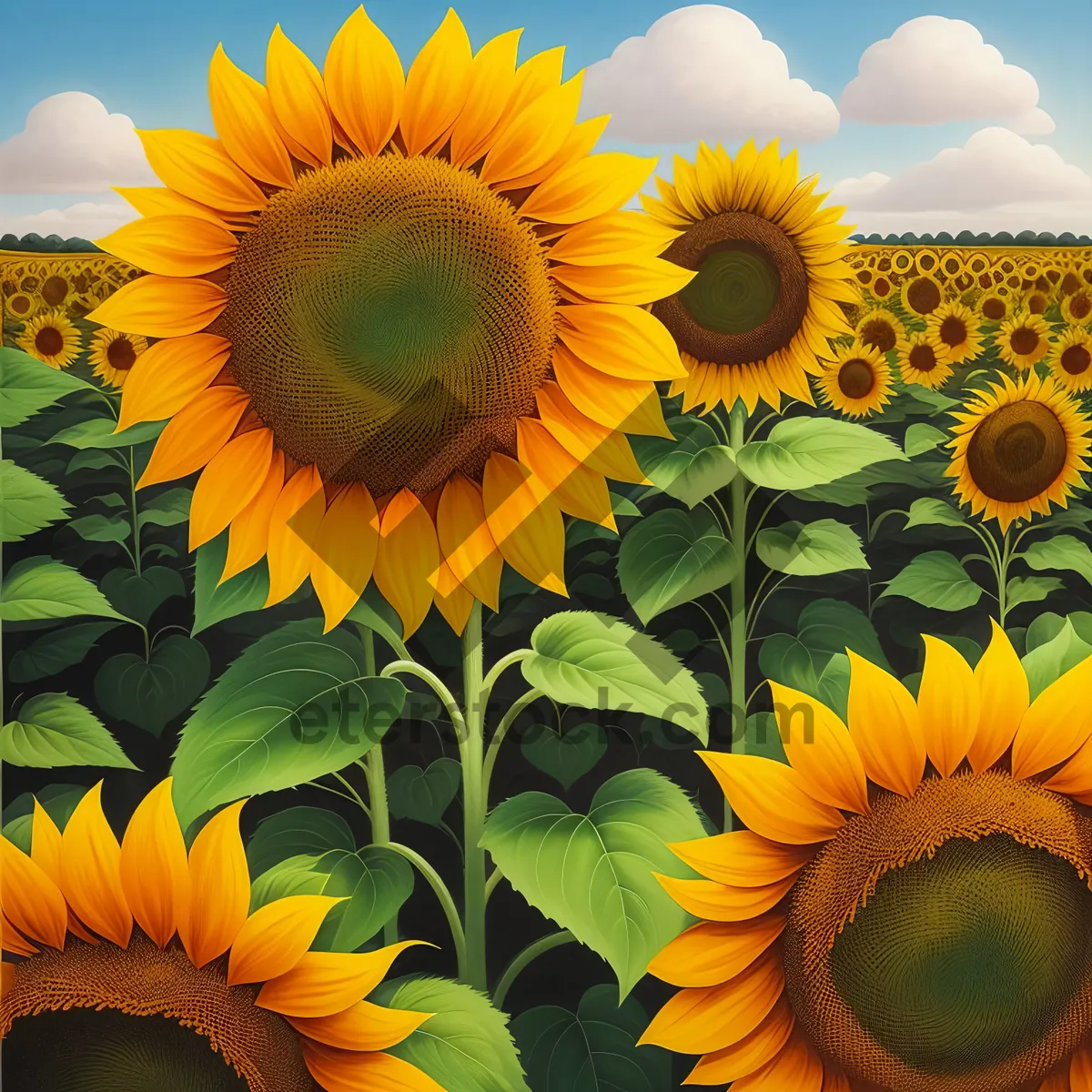 Picture of Vibrant Sunflower Field under Sunny Sky