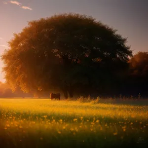 Golden Horizon: Tranquil Sunrise Over A Rural Landscape
