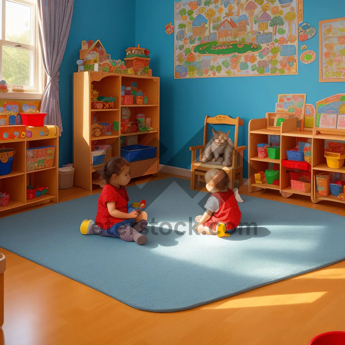 Picture of Happy children learning in a cozy library.