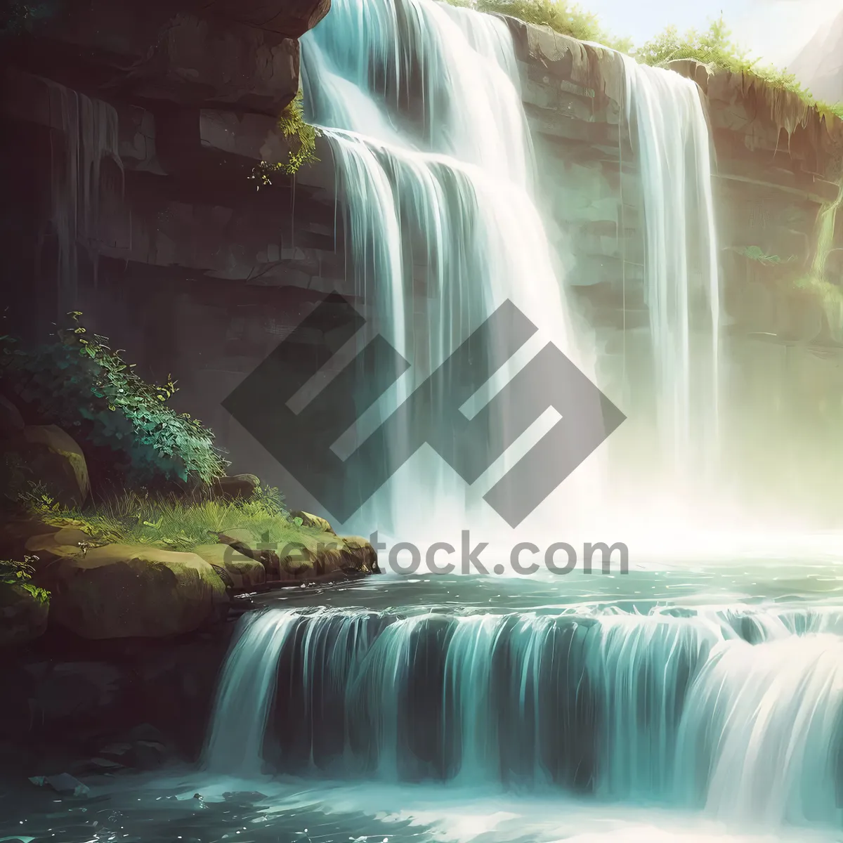 Picture of Serene Cascade in Enchanting Forest