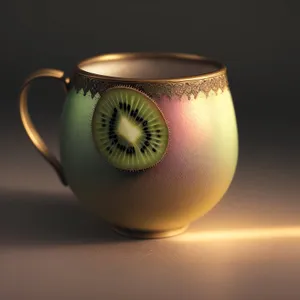 Morning Caffeine Boost - Brown Ceramic Coffee Mug on Saucer