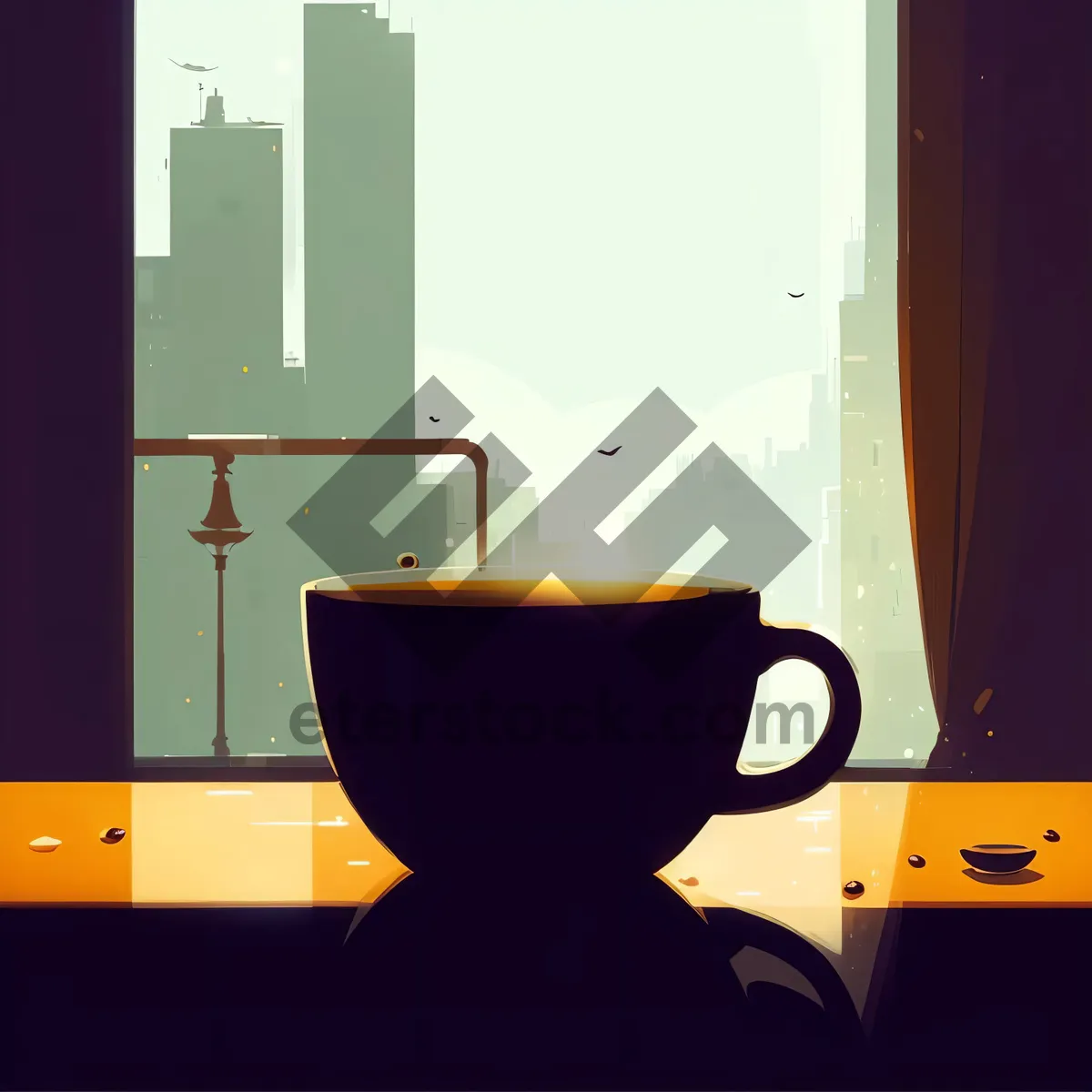 Picture of Hot Cup of Coffee on Breakfast Room Table