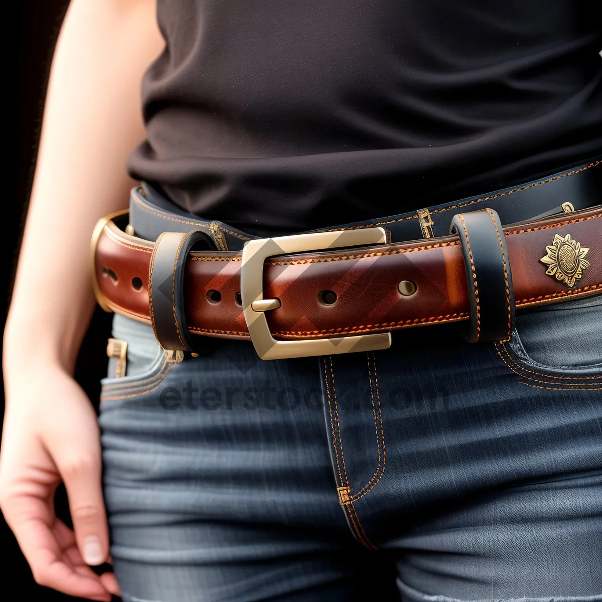 Picture of Hand fastening jeans with buckle