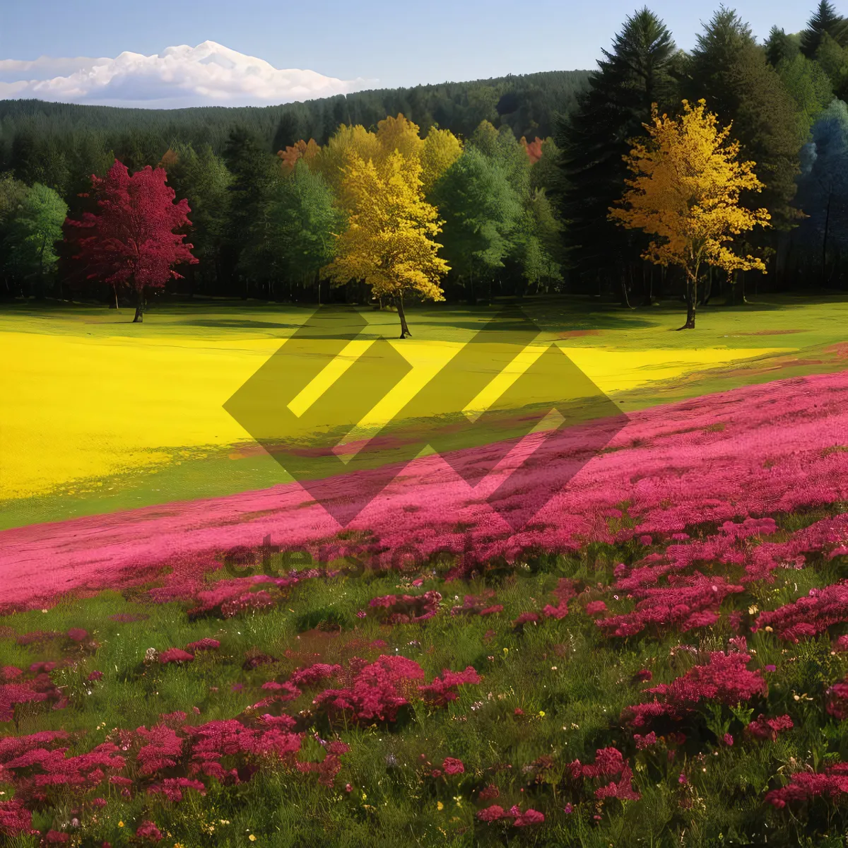 Picture of Vibrant Rural Meadow with Mustard Flowers under Blue Sky