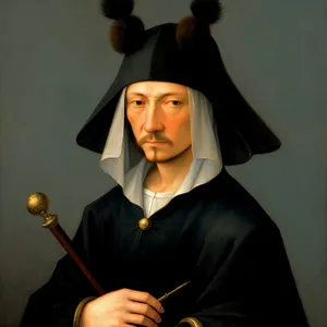 Man holding plunger and hammer with hat portrait portrait.