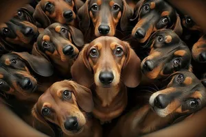 Cute brown purebred dog portrait with head tilt.