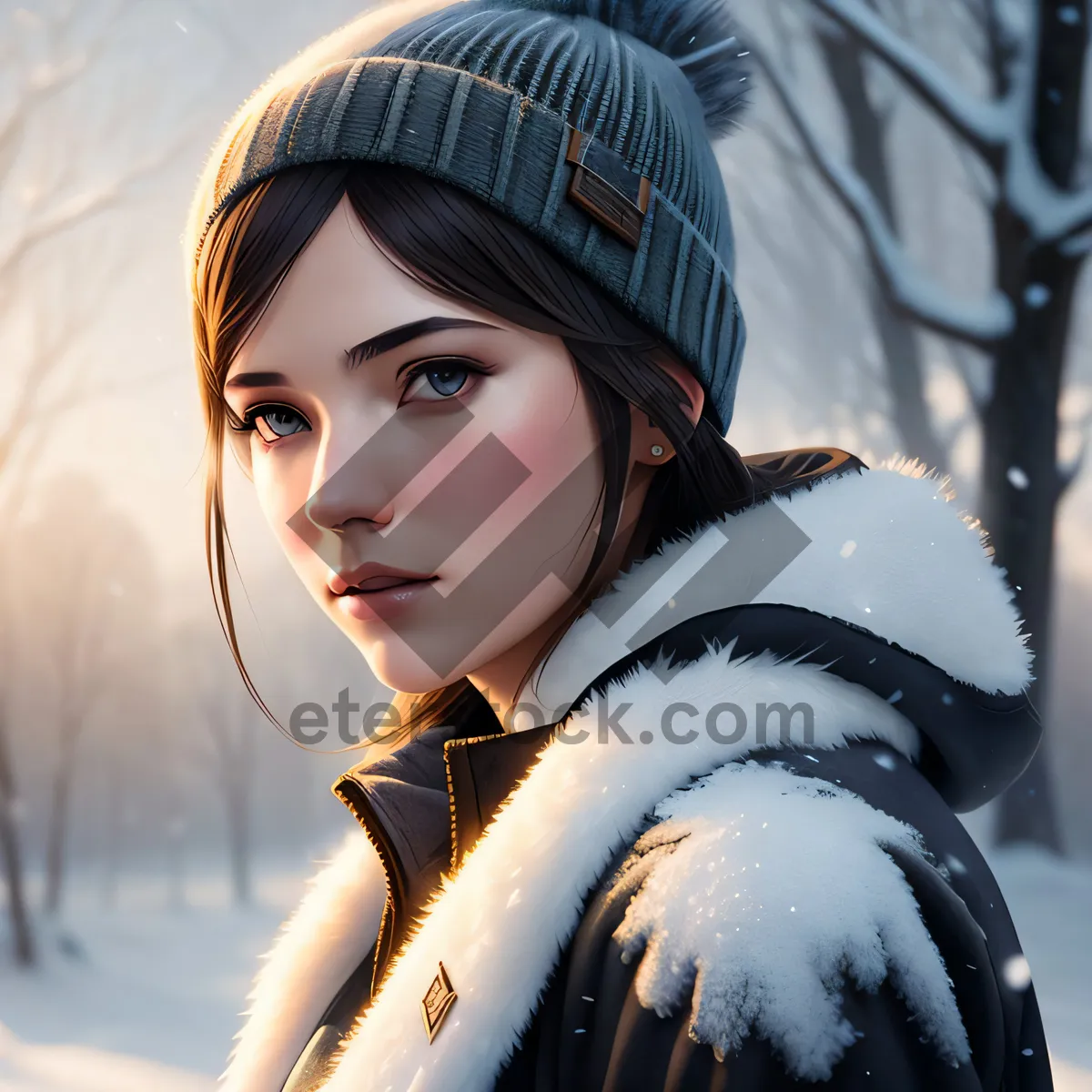 Picture of Winter Charm: Attractive Snow Model Braving the Cold