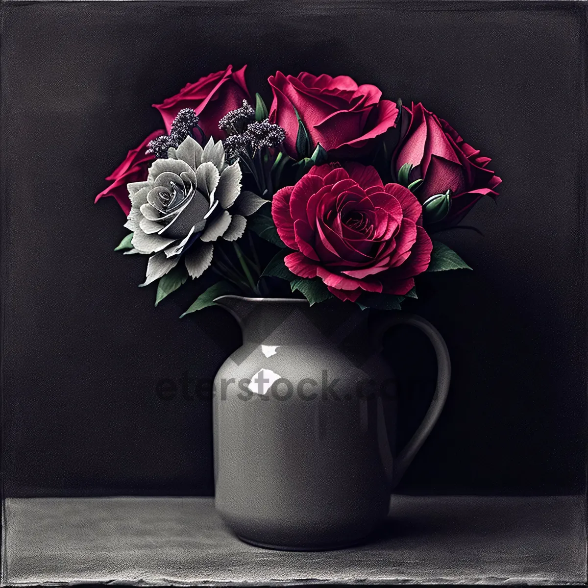 Picture of Bouquet of Pink Roses in Vase