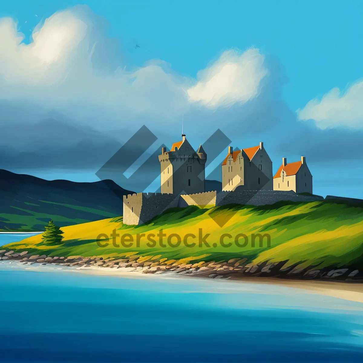 Picture of Golden Fortress amidst Serene Landscape