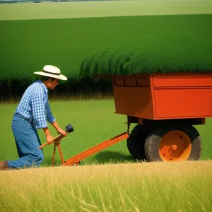 Harvester in Wheat Field”