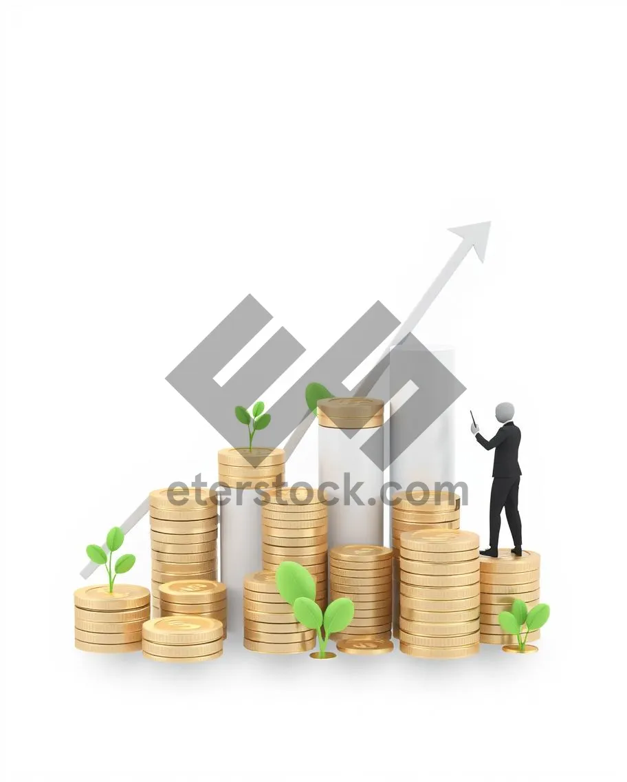 Picture of Golden financial growth with stacked coins and seedling