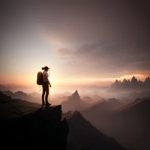 Sunset Silhouette Trekking Adventure in Majestic Mountains