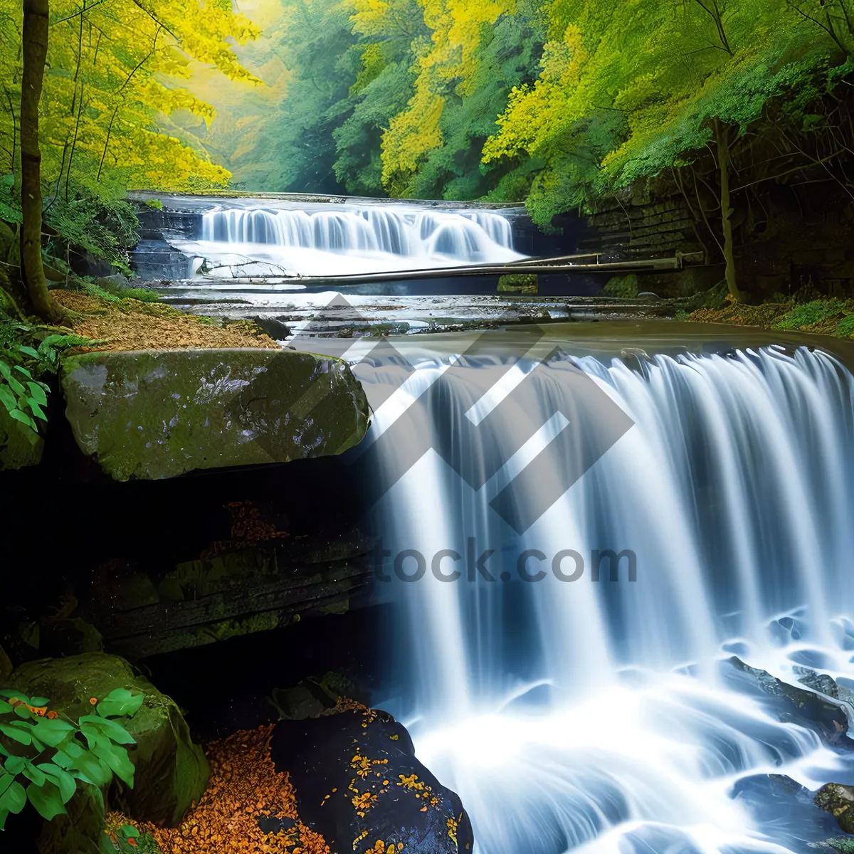 Picture of Serene Mountain Waterfall in Forest Oasis