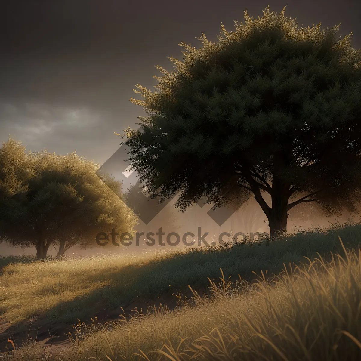 Picture of Serene Sunset Over Rural Landscape with Tree