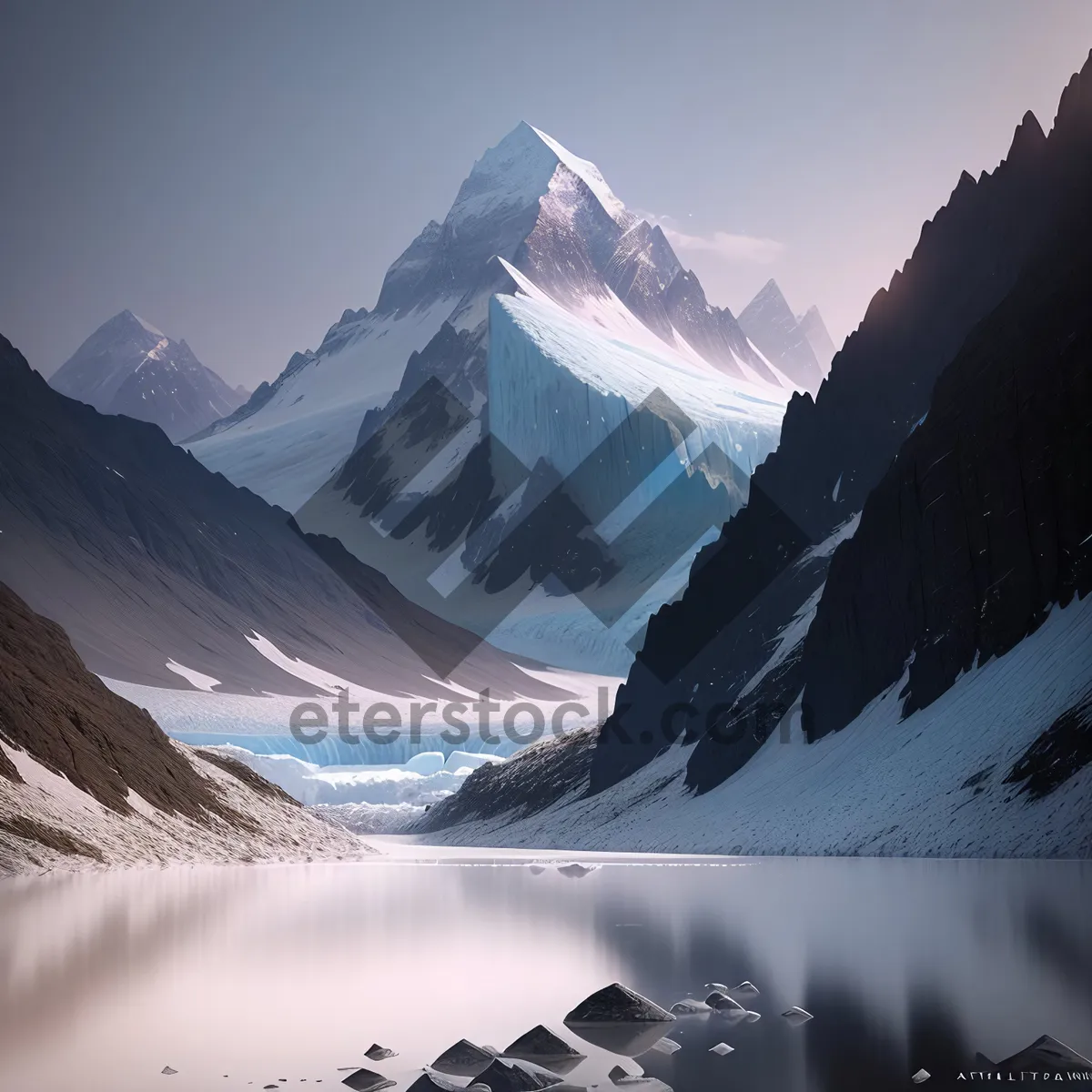 Picture of Snowy Alpine Peak Reflecting in Glacier Lake