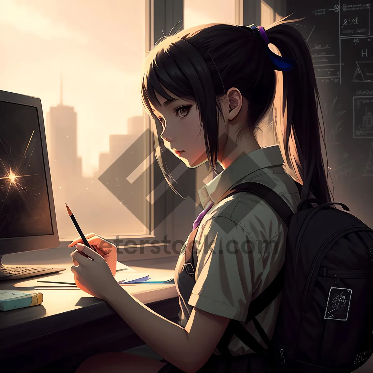 Picture of Happy businesswoman working on laptop