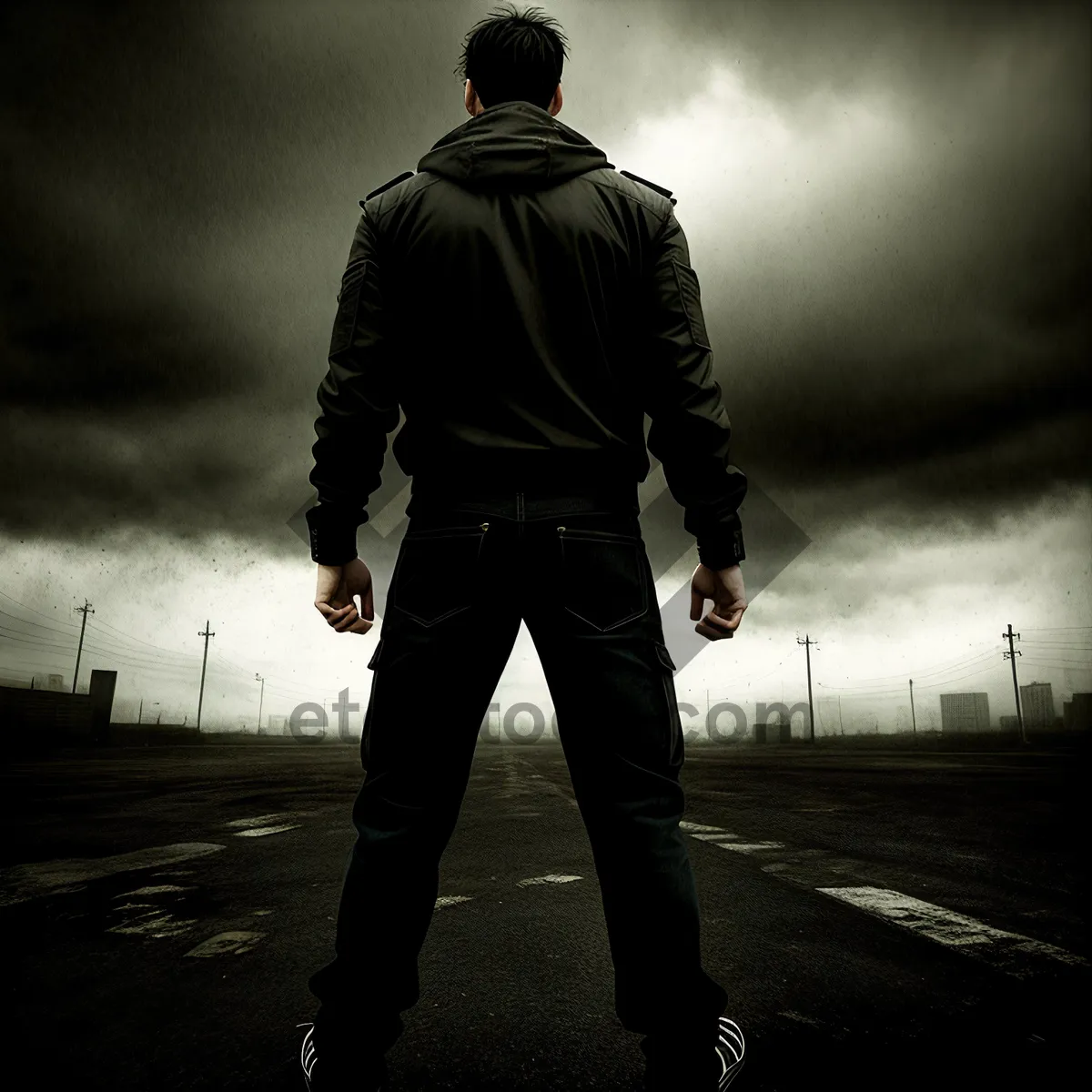 Picture of Sunset Silhouette of Masked Man in an Adult Male Group
