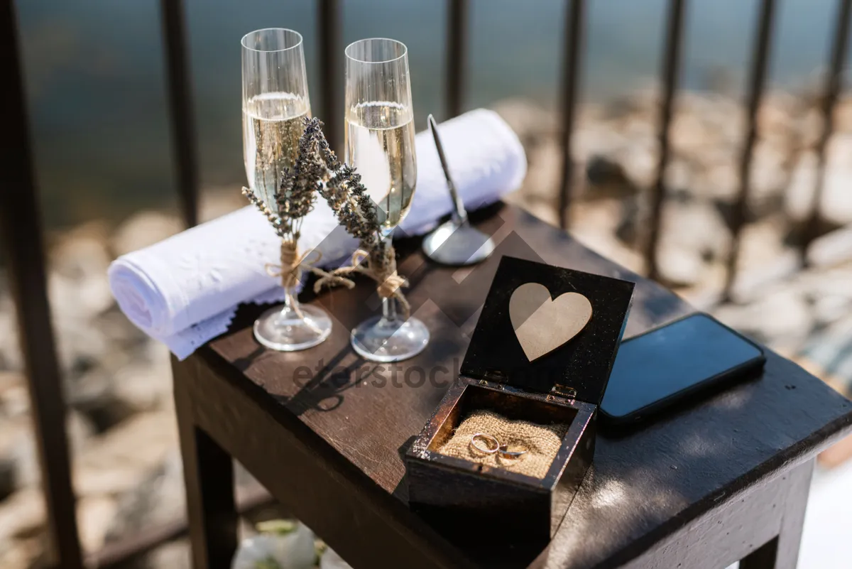 Picture of Luxurious wedding dinner party celebration with champagne toast.