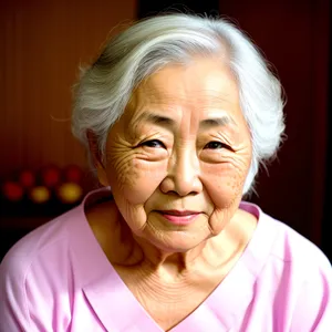 Smiling Senior with Gray Hair in Casual Attire