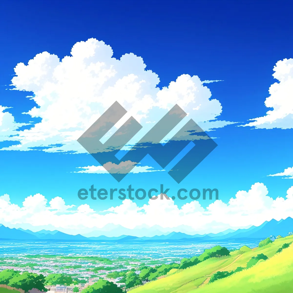 Picture of Vibrant Summer Sky Map with Clouds and Clear Horizon