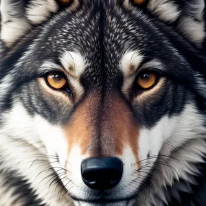 Fierce Canine Gaze: Majestic Timber Wolf and Malamute
