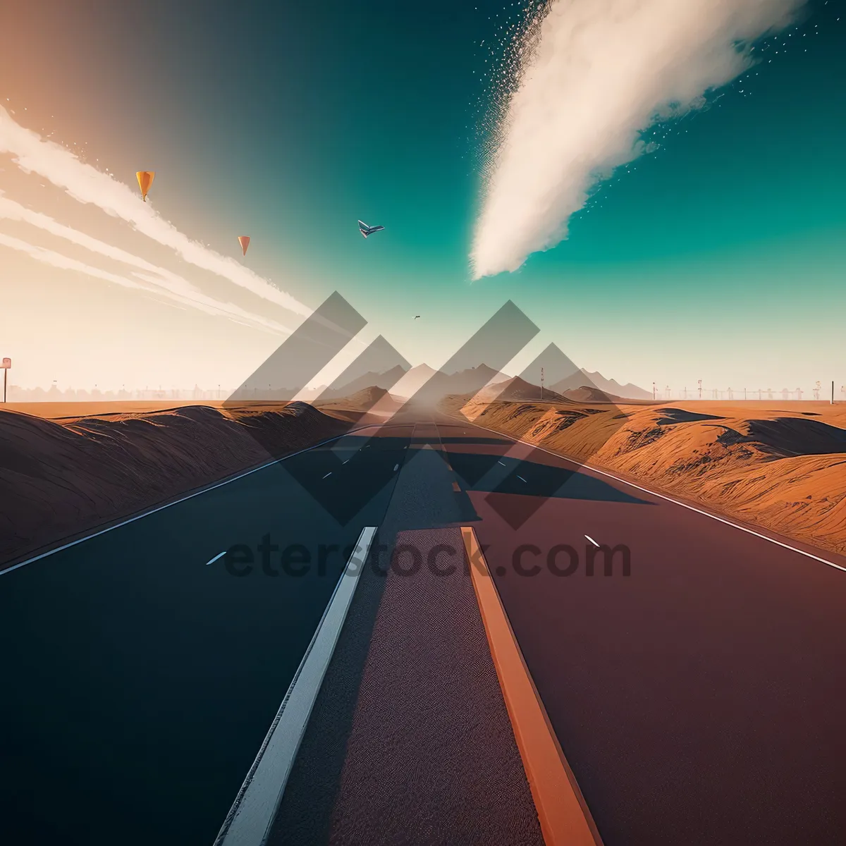 Picture of Jet flying over a scenic desert highway