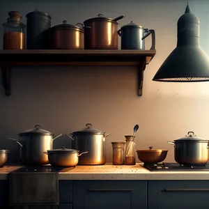 Stylish Kitchen Interior with Coffee and Tea Pots