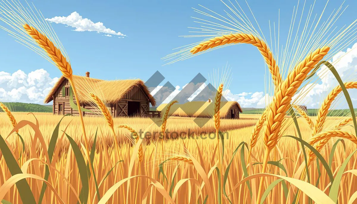 Picture of Golden Summer Field under Sunny Sky with Cereal Crop