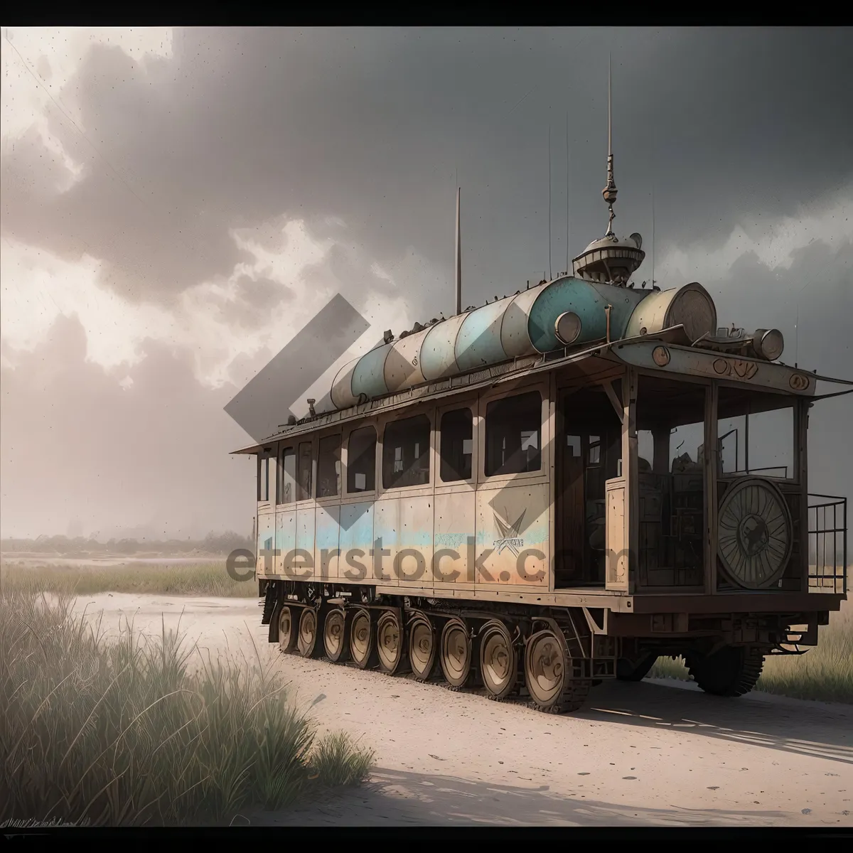 Picture of Old Steam Train on Ocean Railway