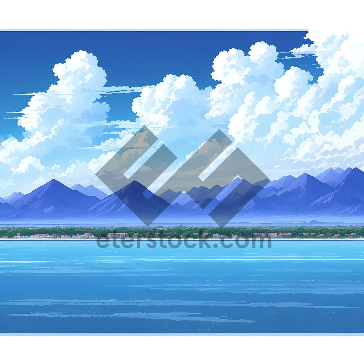 Picture of Serene Summer Sky over Lakeside Landscape