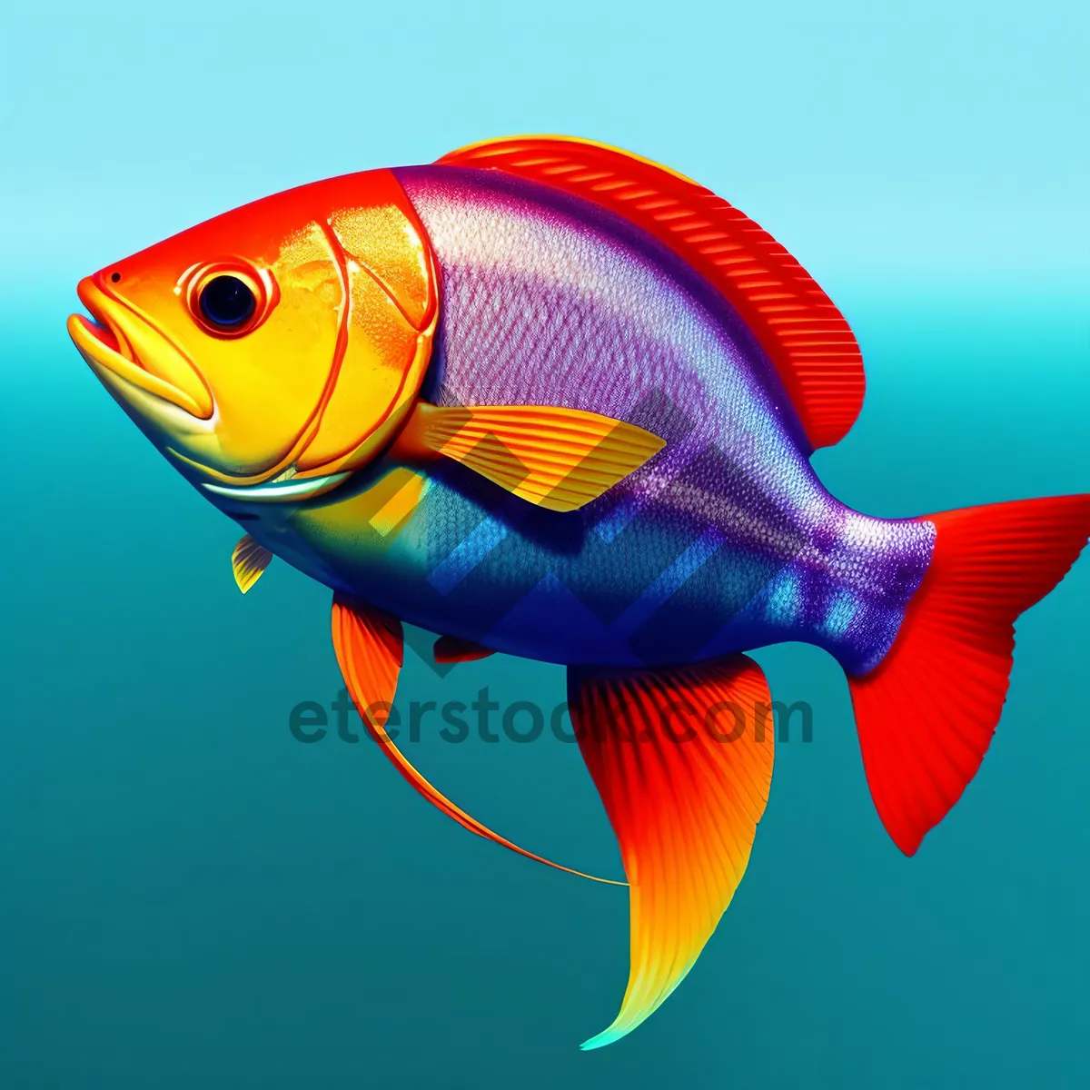 Picture of Tropical Goldfish Swimming in Colorful Aquarium