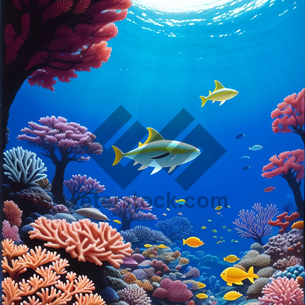 Picture of Colorful Coral Reef Fish in Sunlit Seawater