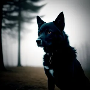 Adorable Black Dog with Watchful Eyes on Leash