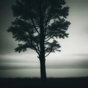 Silhouette of lone oak amidst scenic sunset landscape