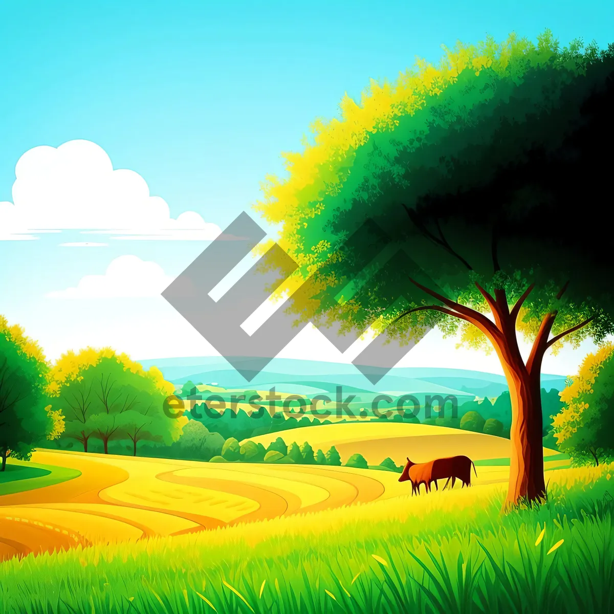 Picture of Golden Horizon: A Peaceful Meadow Under a Bountiful Sky