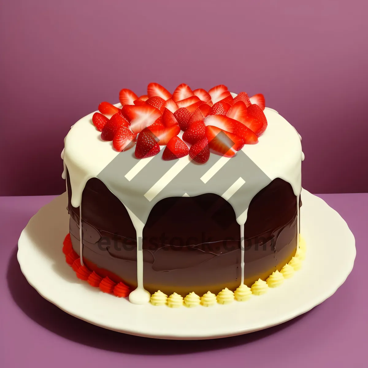 Picture of Succulent Strawberry Vanilla Cake with Decadent Chocolate Drizzle