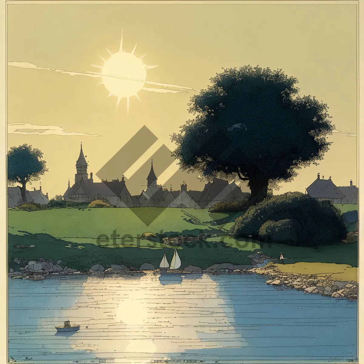 Picture of Serene Waterscape: Lakeside Bliss with Majestic Sky