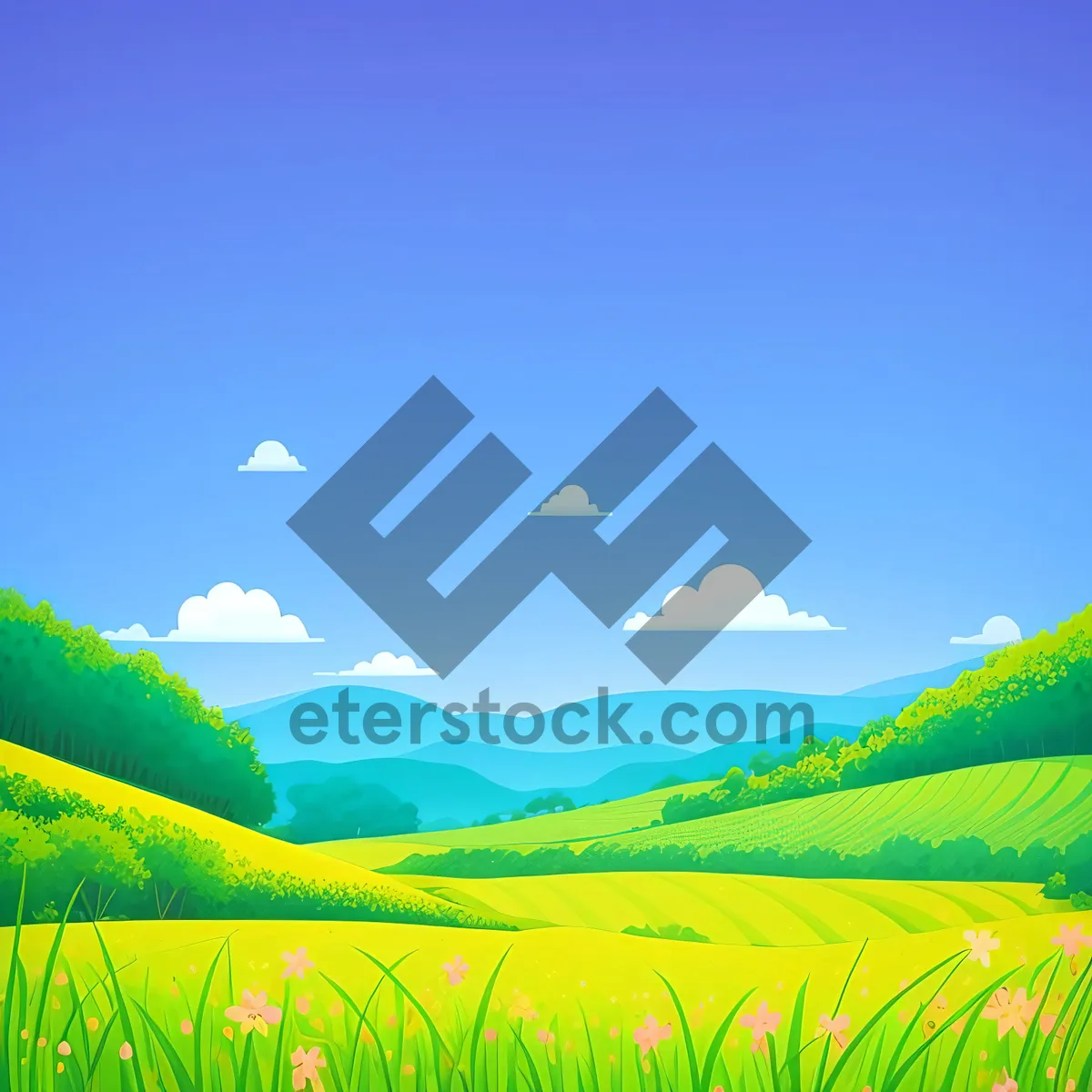 Picture of Serene Summer Meadow under Clear Sky